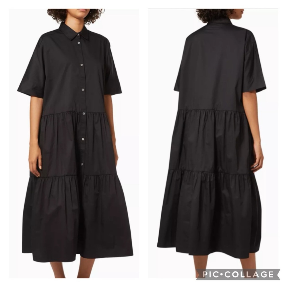 CO Short Sleeve Tiered Dress in Cotton Poplin Minimalist Size Small